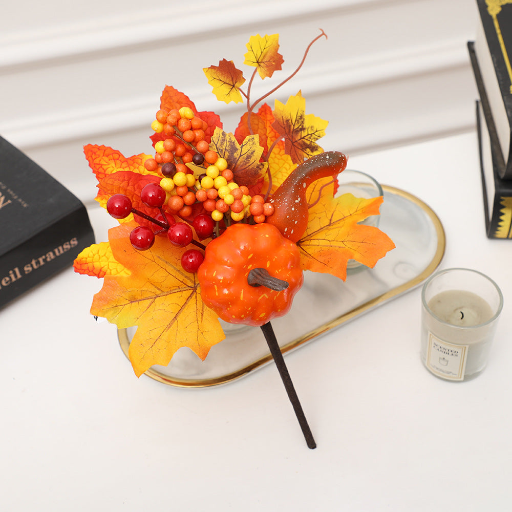 New Halloween Decoration Accessories: Maple Leaf Wreath, Pumpkin, Pinecone, Red Berry Ornaments, Harvest Festival Autumn Color Props