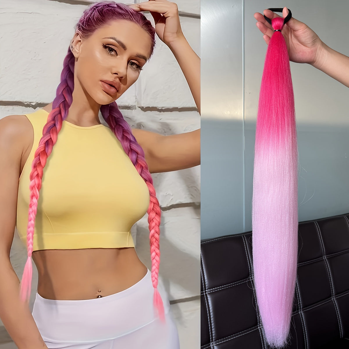 2-piece set of girls' rubber band ponytail wig boxing braid colorful elastic rope braid ponytail wig hair extensions