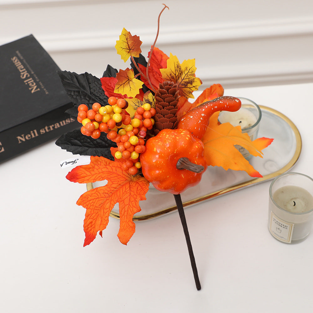 New Halloween Decoration Accessories: Maple Leaf Wreath, Pumpkin, Pinecone, Red Berry Ornaments, Harvest Festival Autumn Color Props
