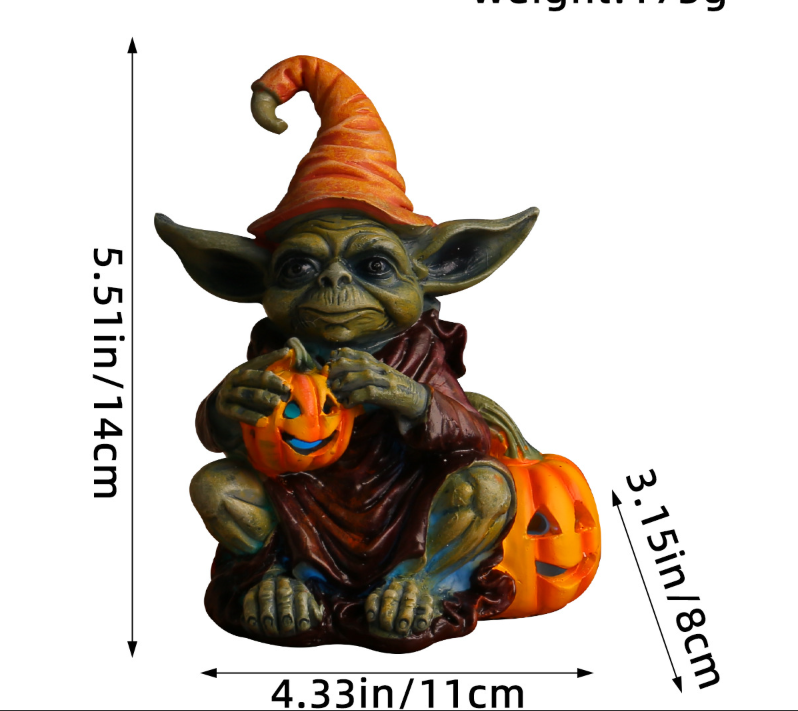 Halloween Pumpkin Holding Sprite Resin Craft Decoration Home Desk Glowing Gnome Figurine Ornament