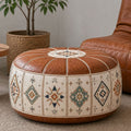 Bohemian Ottoman Pouf Stuffable with PU Leather Cover Waterproof Large Opening Storage Footrest for Living Room Bedroom