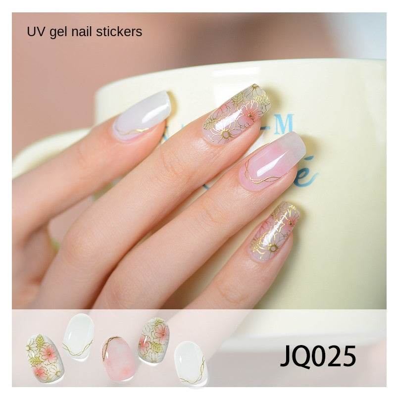 Xiantai UV Gel Nail Art Patches Semi-Cured Light Therapy Nail Stickers Waterproof 16 Finger Half Cured Nail Full Cover Wholesale
