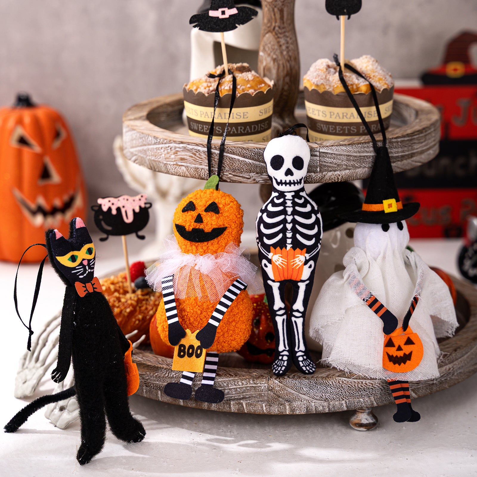 HaoBei Halloween Decorative Hanging Ornaments Pumpkin Black Cat Ghost Skull Festival Home Party Small Hangings