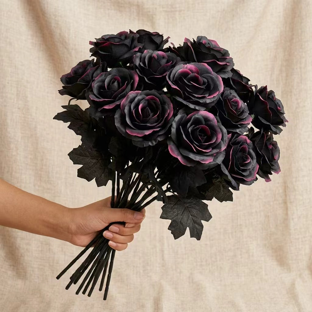 Artificial Autumn Pumpkin Gothic Harvest Festival Black Halloween Decoration Artificial Dark Style Flower Bouquet