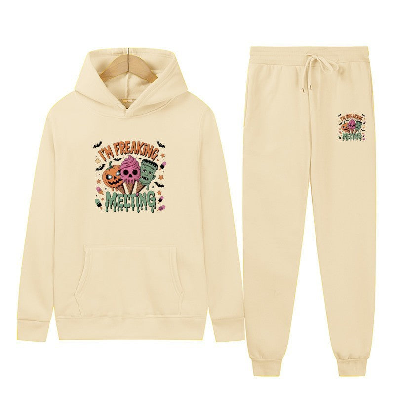 Casual Sporty Hooded Sweatshirt and Sweatpants Set