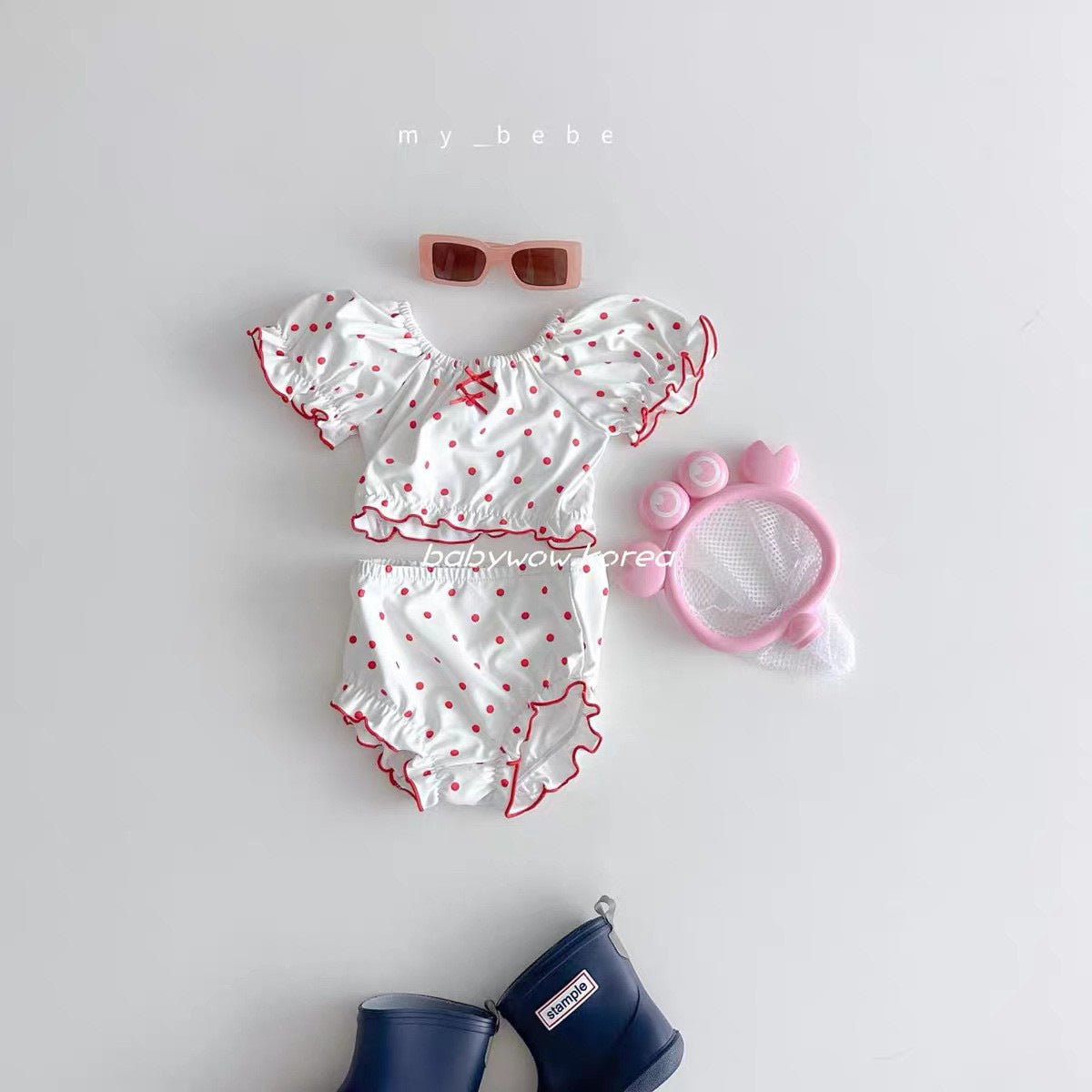 Short sleeved split swimsuit swim trunks swim caps