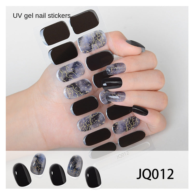 Xiantai UV Gel Nail Art Patches Semi-Cured Light Therapy Nail Stickers Waterproof 16 Finger Half Cured Nail Full Cover Wholesale