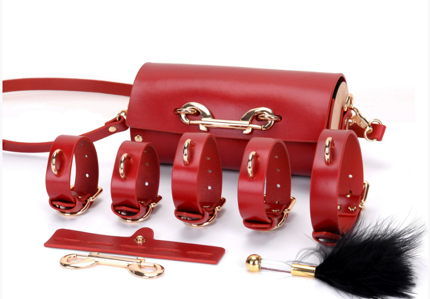 Leather Bondage Restraint Set for Couples - Handcuffs and Foot Cuffs, Erotic Toys, Adult Play Kit
