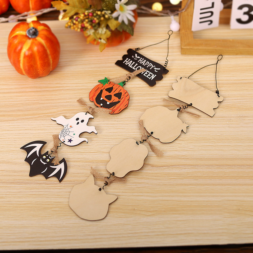 Halloween Decorations Wooden Plaque Door Hanging Pumpkin Ghost Ornament Creative Hanging Decoration