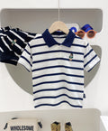 Short Sleeve T-Shirt Turn-Down Collar Striped Baby Trendy T-Shirt for Kids