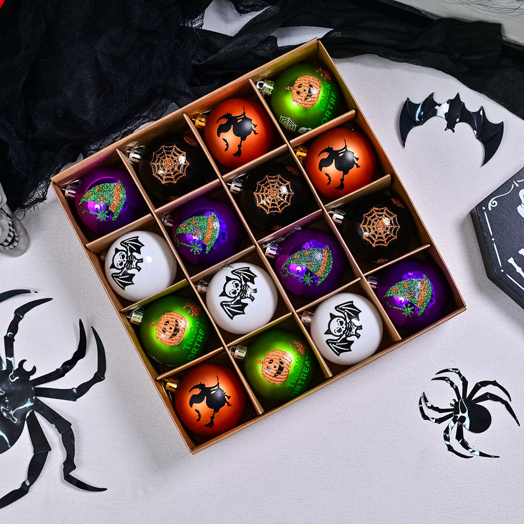 Halloween 6cm Painted Electroplated Ghost Ball Dark Skull Pumpkin Decoration Set Tree Hanging Party Ornament