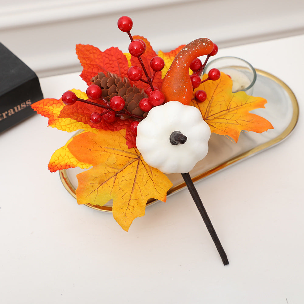 New Halloween Decoration Accessories: Maple Leaf Wreath, Pumpkin, Pinecone, Red Berry Ornaments, Harvest Festival Autumn Color Props