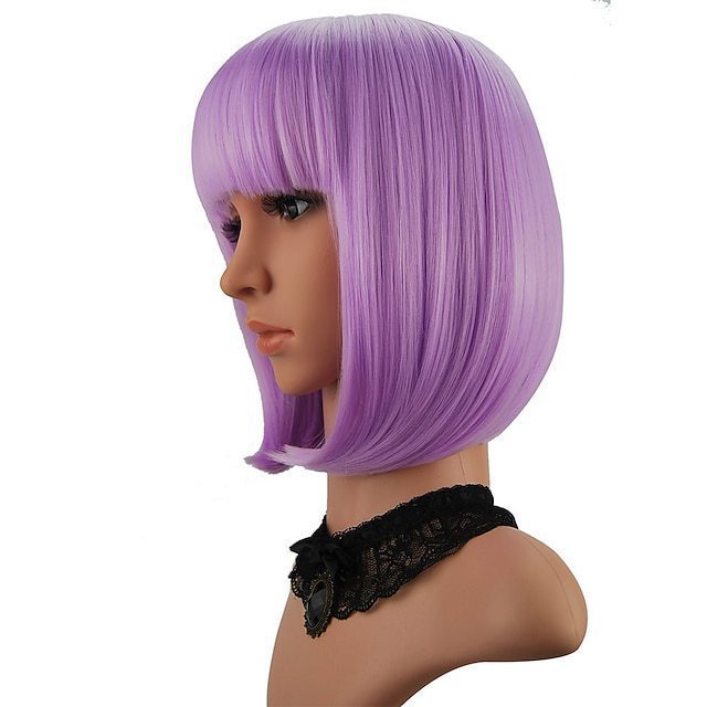 Wig for Women Short Hair Straight Bangs Bobo Bob Cut Anime Cosplay Colorful Hair