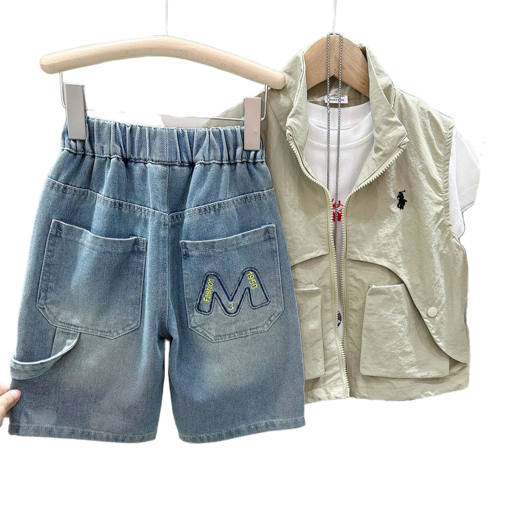 Casual Washed Denim Shorts for Boys Kids Summer Cotton Pants Mid-Length Five-Quarter Pants Wholesale