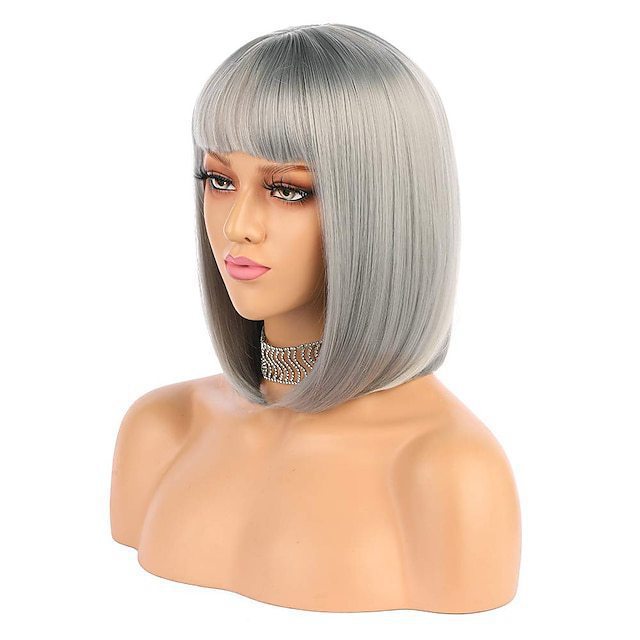 Wig for Women Short Hair Straight Bangs Bobo Bob Cut Anime Cosplay Colorful Hair