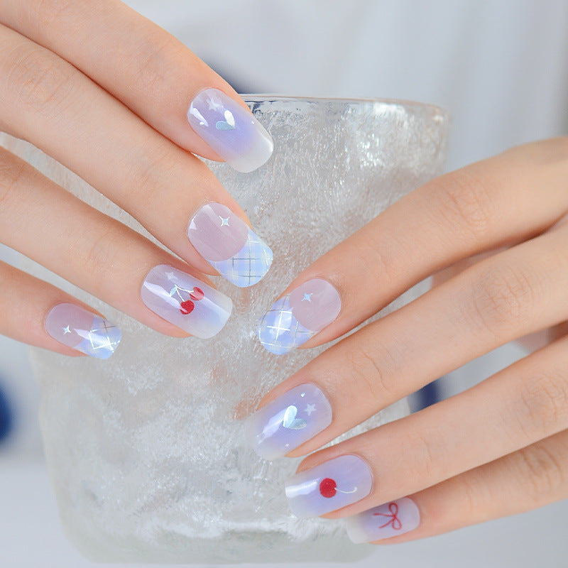 Xiantai UV Gel Nail Art Patches Semi-Cured Light Therapy Nail Stickers Waterproof 16 Finger Half Cured Nail Full Cover Wholesale
