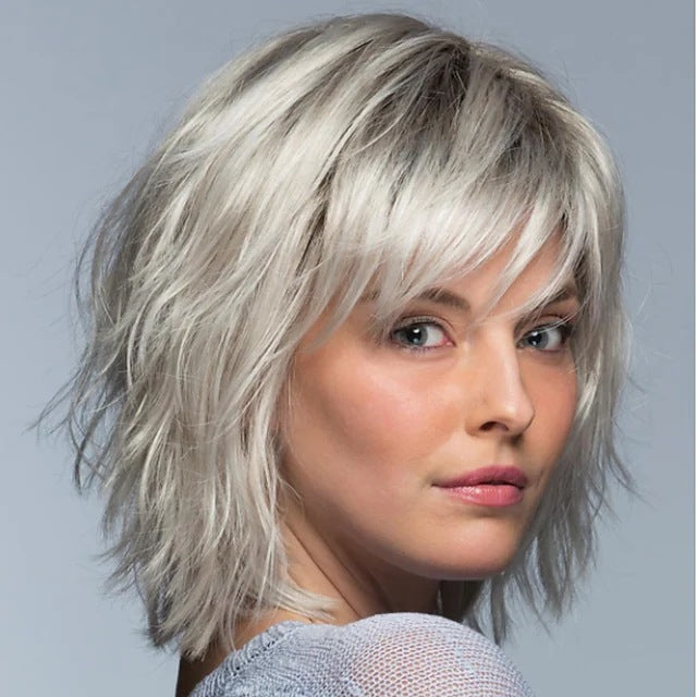 Cross-border European and American Women's Short Gradient Color Fashion White Wig, Synthetic Hair Cap, Fluffy Curly Wigs
