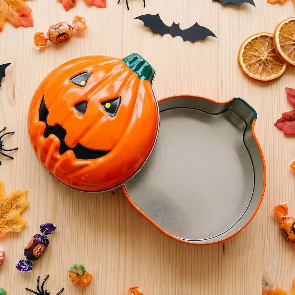 Halloween Pumpkin Ghost Face Tin Box Baking Cookie Snack Packaging Can Festival Gift Favor Metal Box