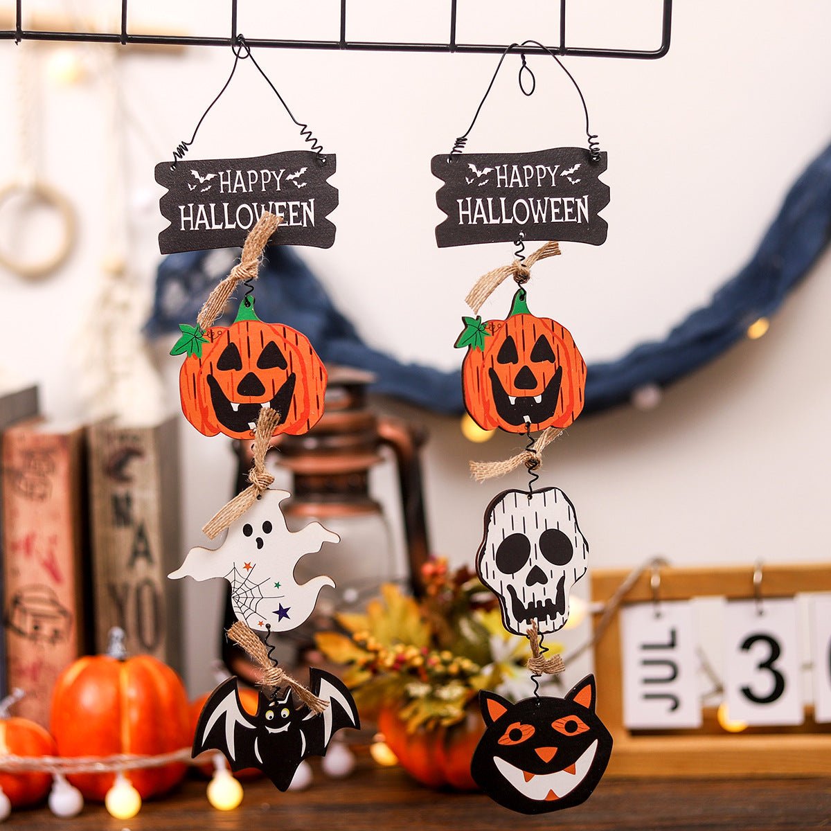 Halloween Decorations Wooden Plaque Door Hanging Pumpkin Ghost Ornament Creative Hanging Decoration