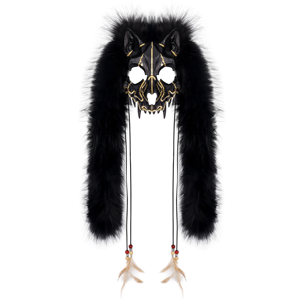 Halloween Carnival Fashion Animal Mask Viking Fox Mask with Faux Fur Headwear COS Werewolf