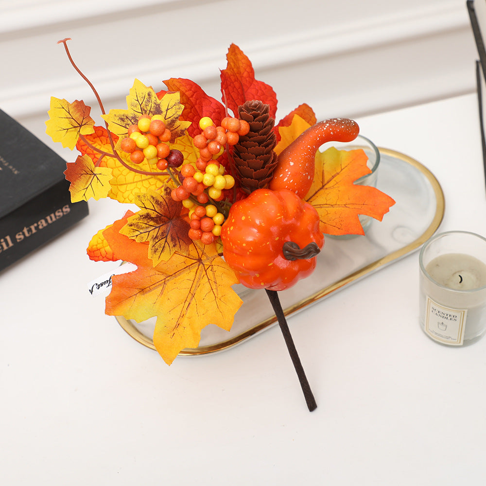 New Halloween Decoration Accessories: Maple Leaf Wreath, Pumpkin, Pinecone, Red Berry Ornaments, Harvest Festival Autumn Color Props