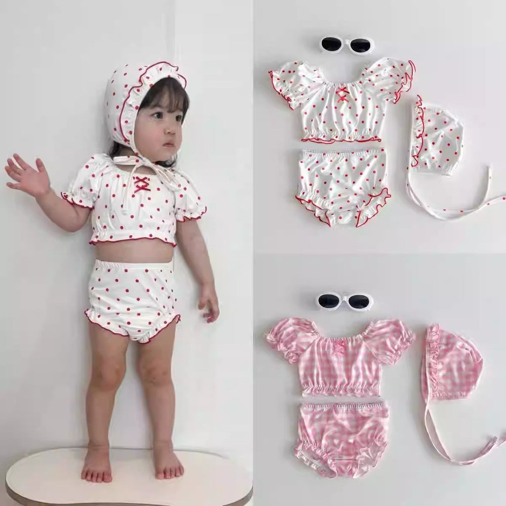 Short sleeved split swimsuit swim trunks swim caps