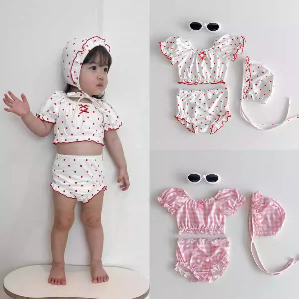 Short sleeved split swimsuit swim trunks swim caps