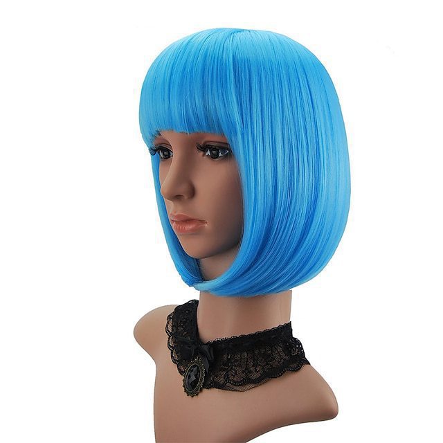 Wig for Women Short Hair Straight Bangs Bobo Bob Cut Anime Cosplay Colorful Hair