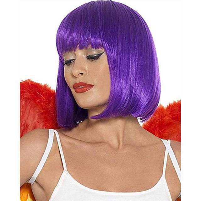Wig for Women Short Hair Straight Bangs Bobo Bob Cut Anime Cosplay Colorful Hair