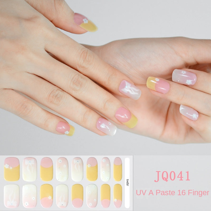 Xiantai UV Gel Nail Art Patches Semi-Cured Light Therapy Nail Stickers Waterproof 16 Finger Half Cured Nail Full Cover Wholesale