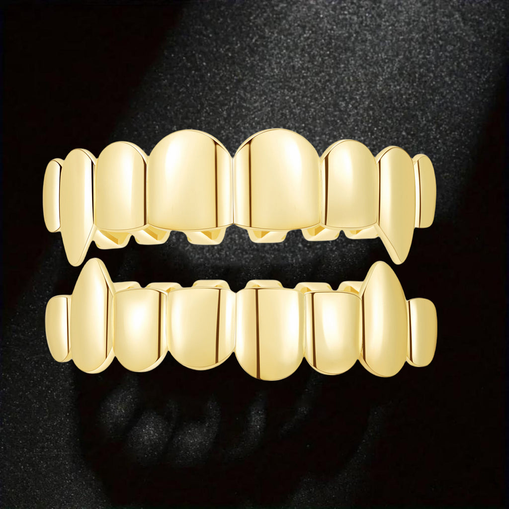 Rapper Eight-Tooth Sharp Tiger Teeth 24K Gold Plated Hip-Hop Dental Grillz for Men and Women, Premium Quality Jewelry Accessory