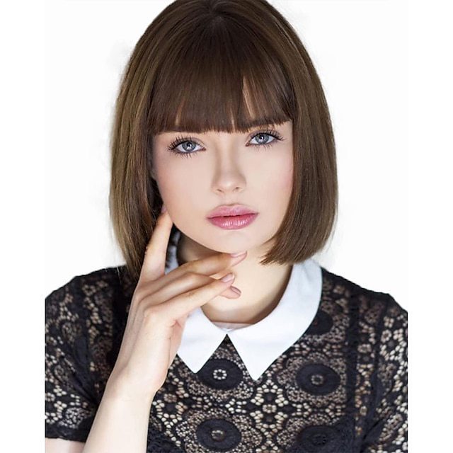Wig for Women Short Hair Straight Bangs Bobo Bob Cut Anime Cosplay Colorful Hair