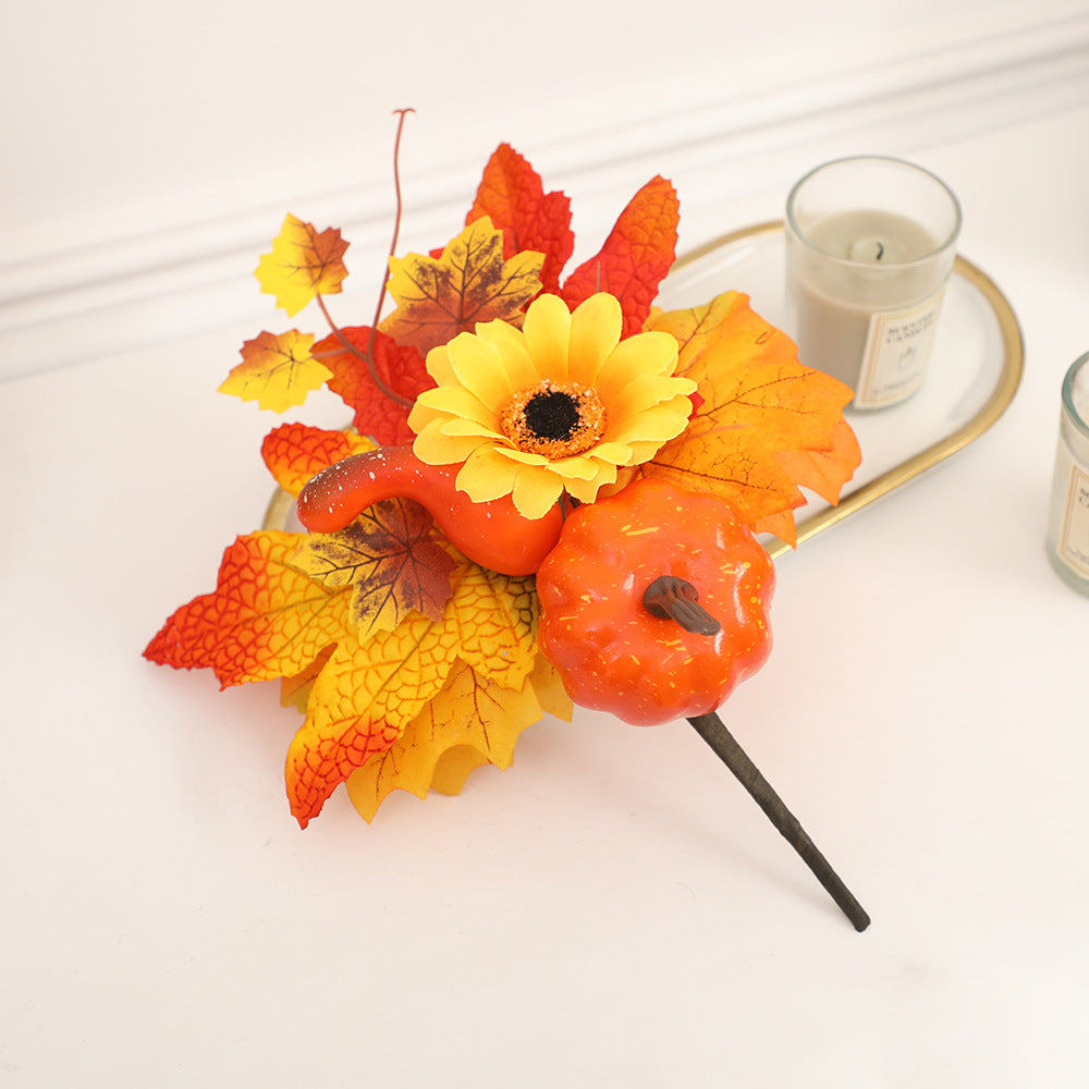 New Halloween Decoration Accessories: Maple Leaf Wreath, Pumpkin, Pinecone, Red Berry Ornaments, Harvest Festival Autumn Color Props