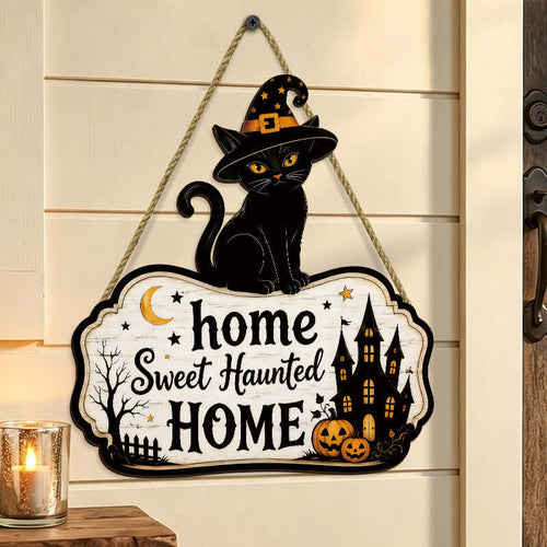 Halloween Wooden Black Cat Door Decor Front Door Wall Decoration Farmhouse Party Supplies Wooden Plaque