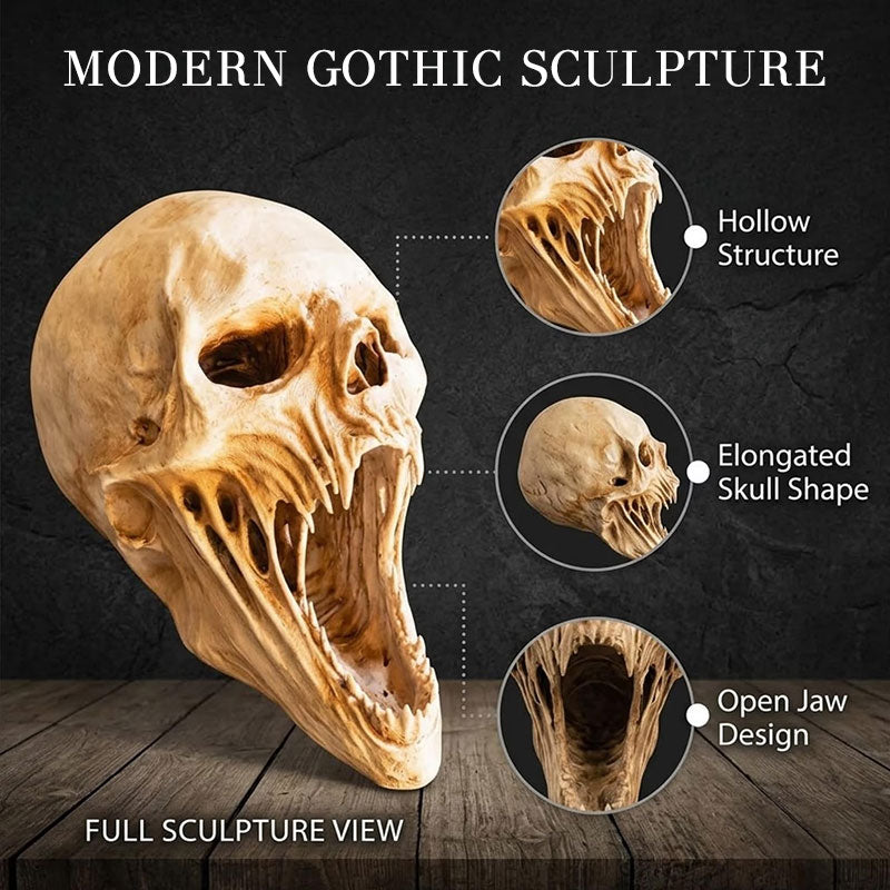 Gothic 3D Demon Skull Sculpture – Horror Skull Decor & Halloween Tabletop Figurine