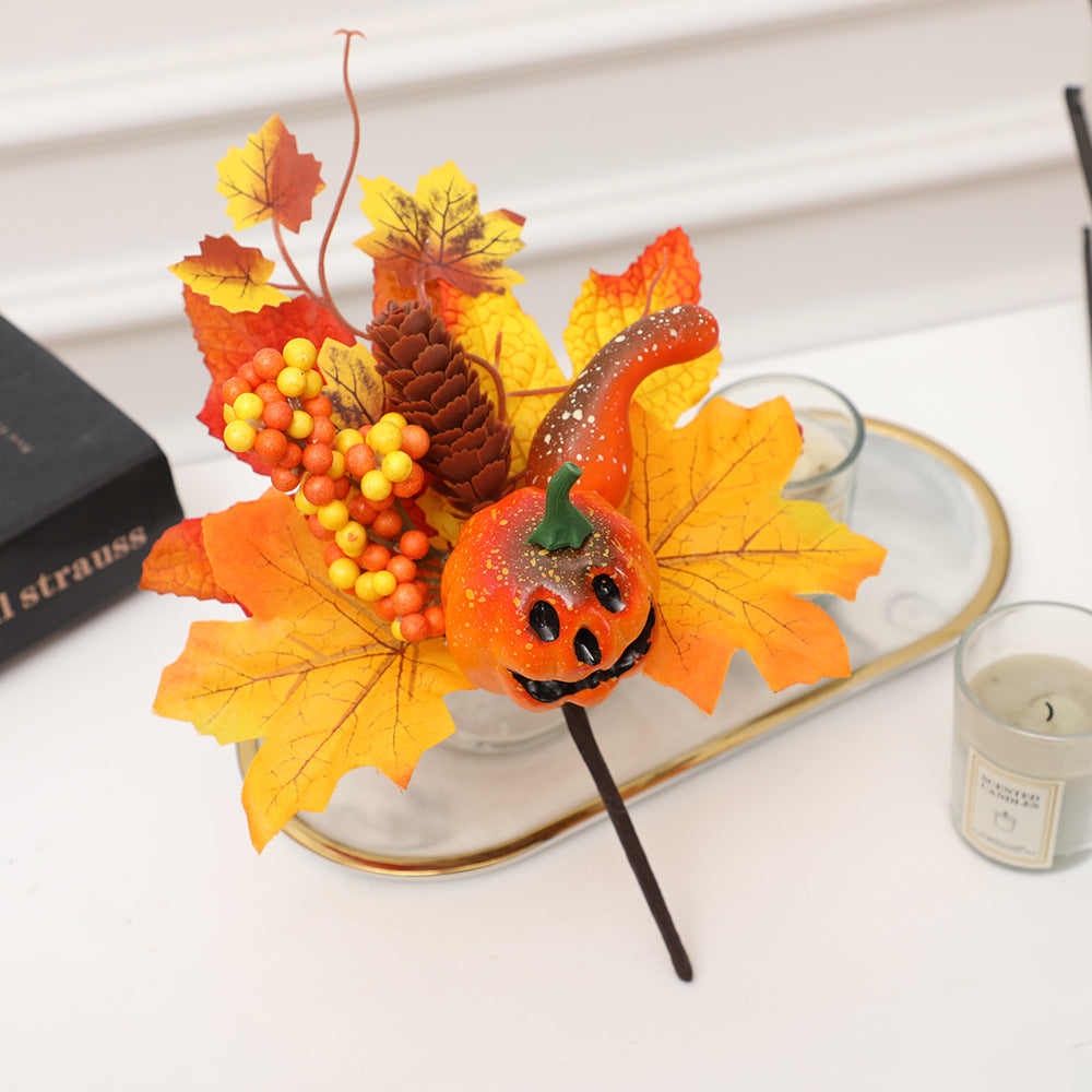 New Halloween Decoration Accessories: Maple Leaf Wreath, Pumpkin, Pinecone, Red Berry Ornaments, Harvest Festival Autumn Color Props