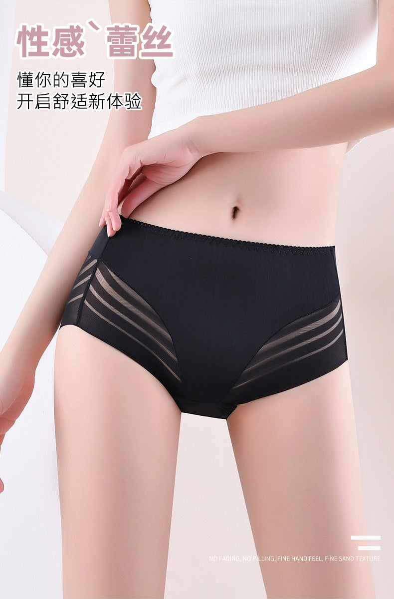 New Lace Panties for Women, Mid-High Waist, Plus Size, Sexy, Seamless, Hollow, Breathable Cotton Crotch Briefs, Seamless Lace