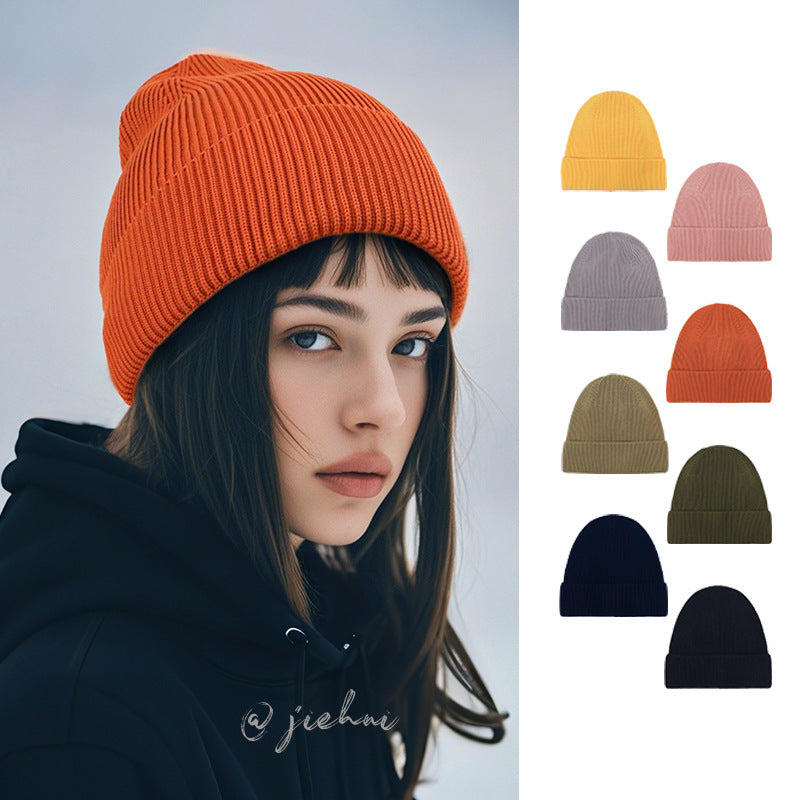 New Four Seasons Flying Woven Men's and Women's Knitted Hat Big Head Wai Cold Hat Men's European and American temu Lazy Style Hat Warm