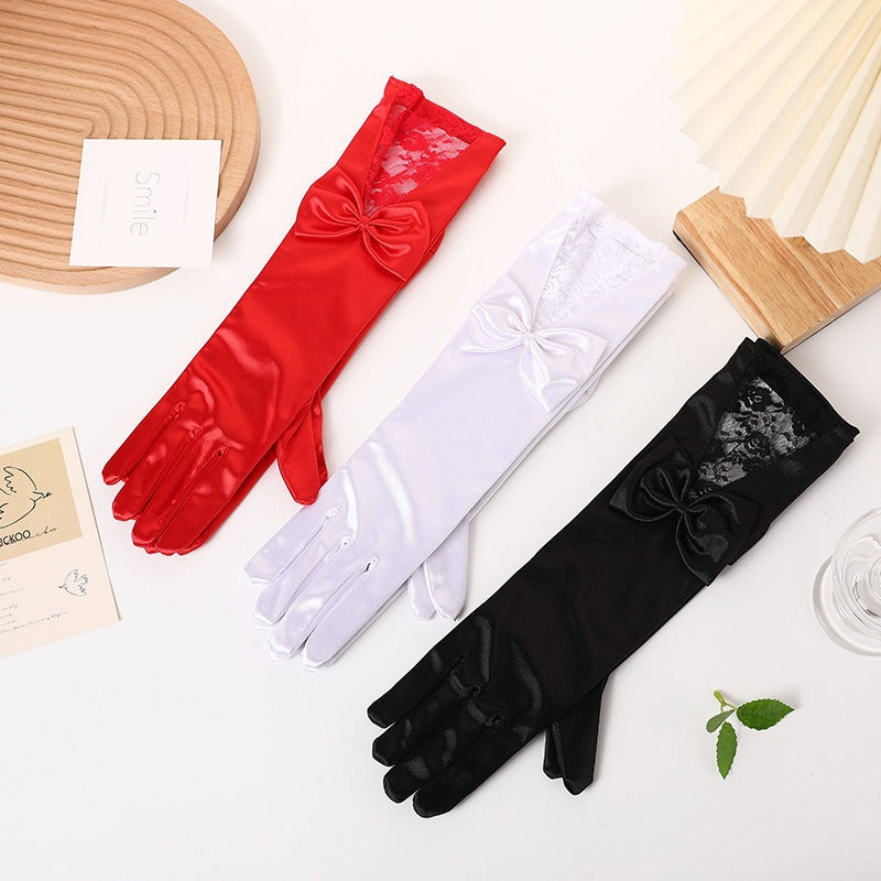 Cross-border Black Lace Gloves Celebrity Wedding Bride Sunscreen Thin Stage Singer Etiquette Long Bow Gloves