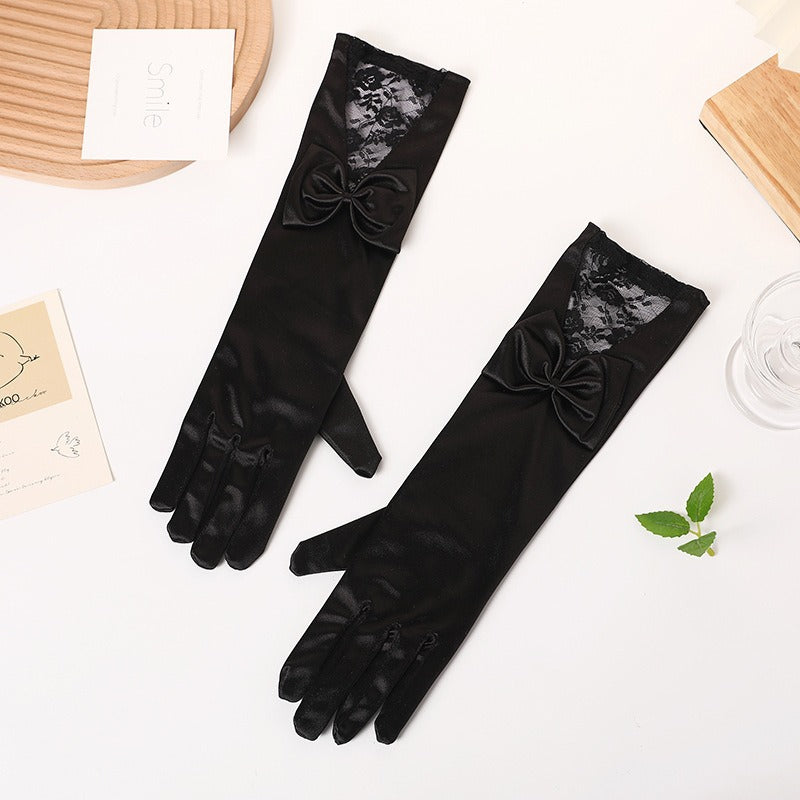 Cross-border Black Lace Gloves Celebrity Wedding Bride Sunscreen Thin Stage Singer Etiquette Long Bow Gloves