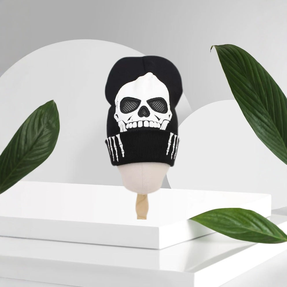 AliExpress Cross Border Skull Luminous Knitted Hat Skull Skeleton Hat Cap Halloween Decoration