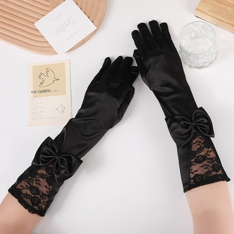 Cross-border Black Lace Gloves Celebrity Wedding Bride Sunscreen Thin Stage Singer Etiquette Long Bow Gloves