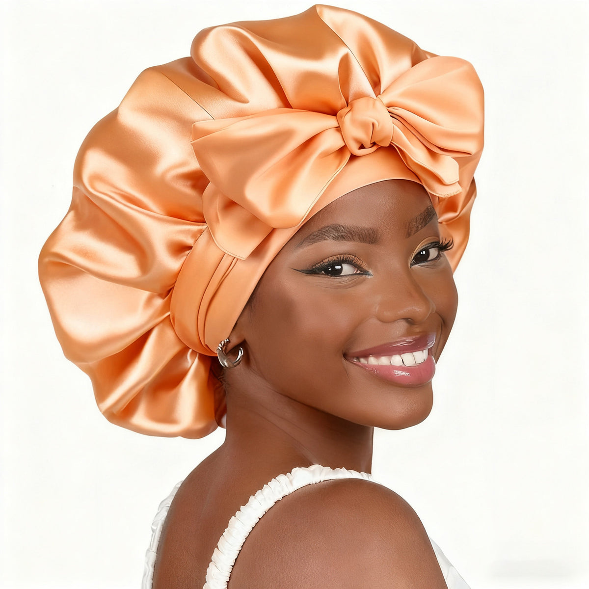 Cross-Border Popular Satin Ribbon Round Hat with Bow, Imitation Silk Beauty and Hair Care Wide-Brimmed Hat, Single-Layer Satin Sleep Cap