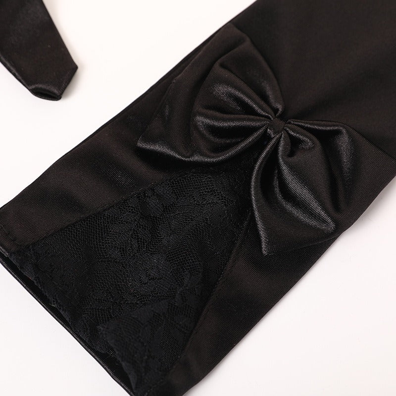 Cross-border Black Lace Gloves Celebrity Wedding Bride Sunscreen Thin Stage Singer Etiquette Long Bow Gloves