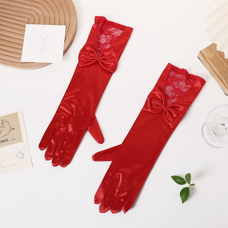 Cross-border Black Lace Gloves Celebrity Wedding Bride Sunscreen Thin Stage Singer Etiquette Long Bow Gloves