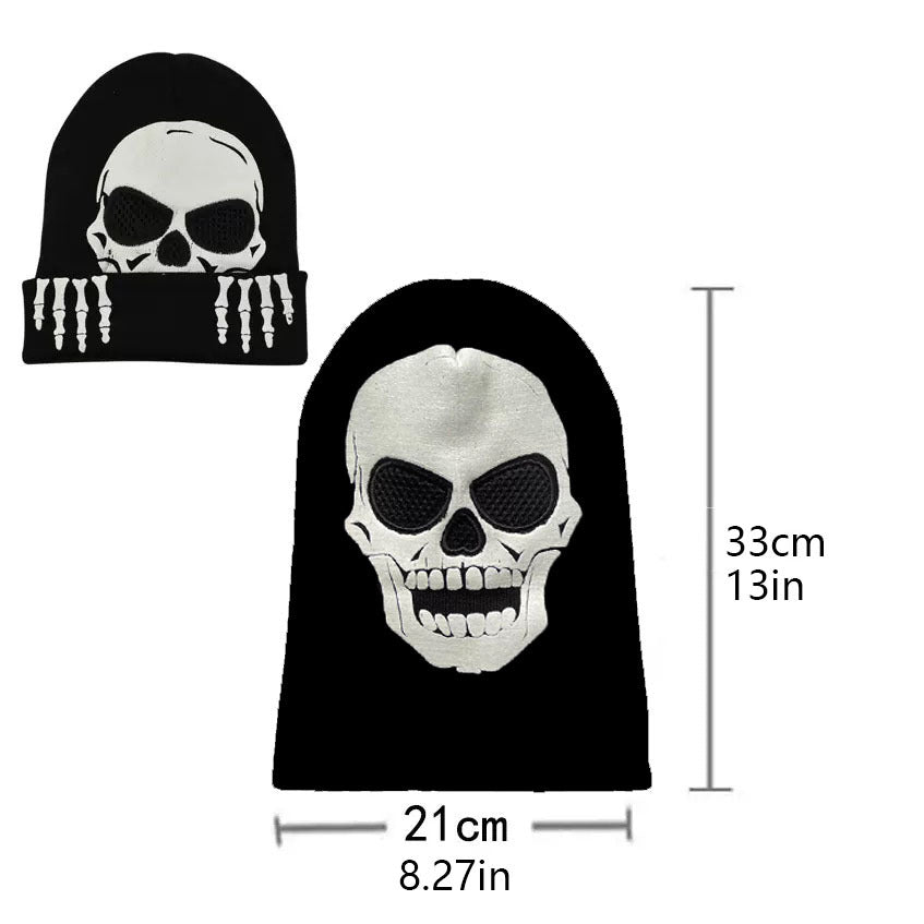 AliExpress Cross Border Skull Luminous Knitted Hat Skull Skeleton Hat Cap Halloween Decoration