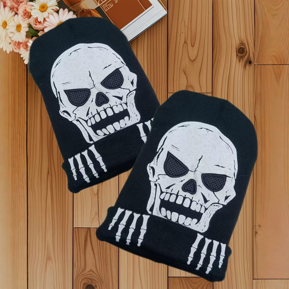 AliExpress Cross Border Skull Luminous Knitted Hat Skull Skeleton Hat Cap Halloween Decoration
