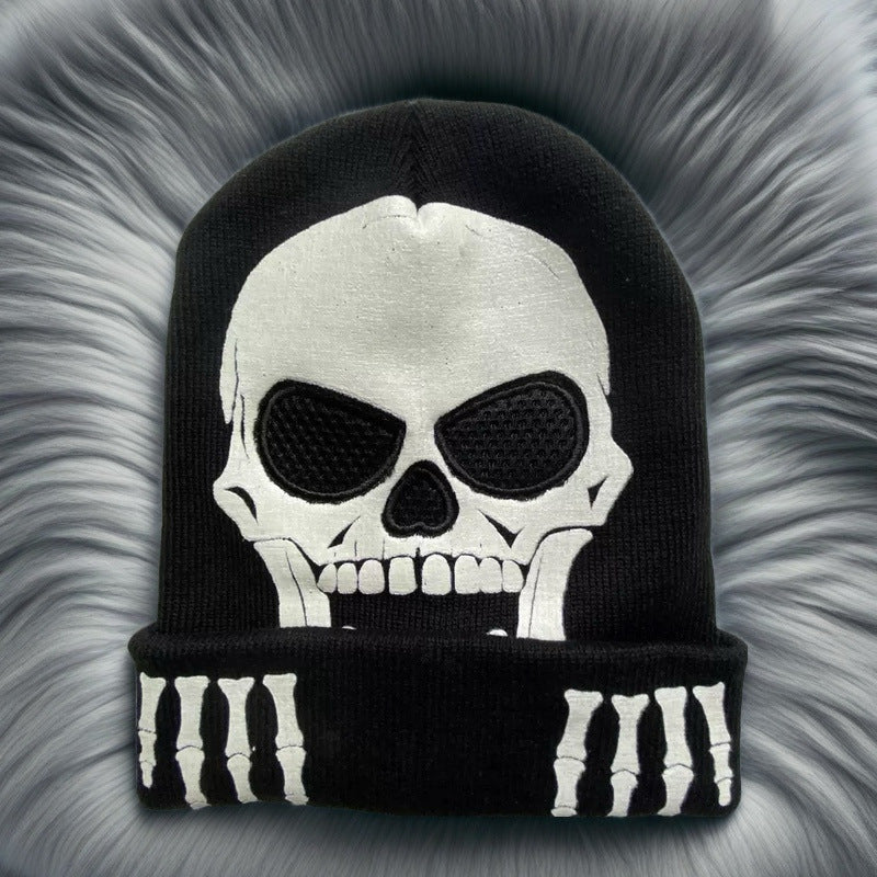 AliExpress Cross Border Skull Luminous Knitted Hat Skull Skeleton Hat Cap Halloween Decoration