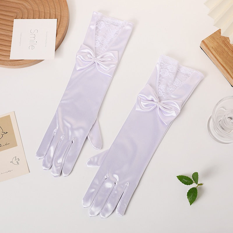 Cross-border Black Lace Gloves Celebrity Wedding Bride Sunscreen Thin Stage Singer Etiquette Long Bow Gloves
