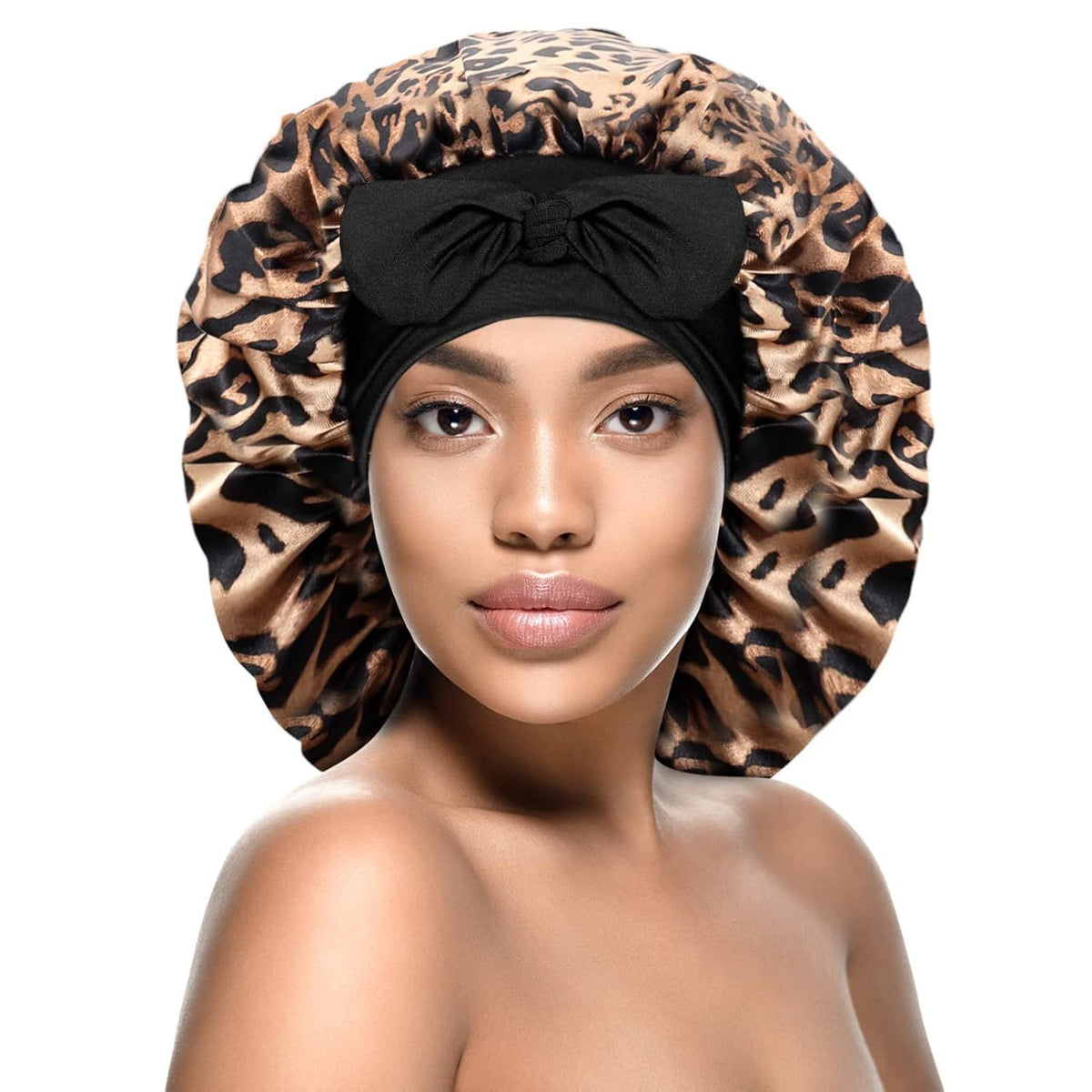 Cross-Border Popular Satin Ribbon Round Hat with Bow, Imitation Silk Beauty and Hair Care Wide-Brimmed Hat, Single-Layer Satin Sleep Cap